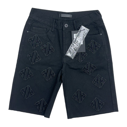 KDNK Rhinestone Diamond Denim Short — Black