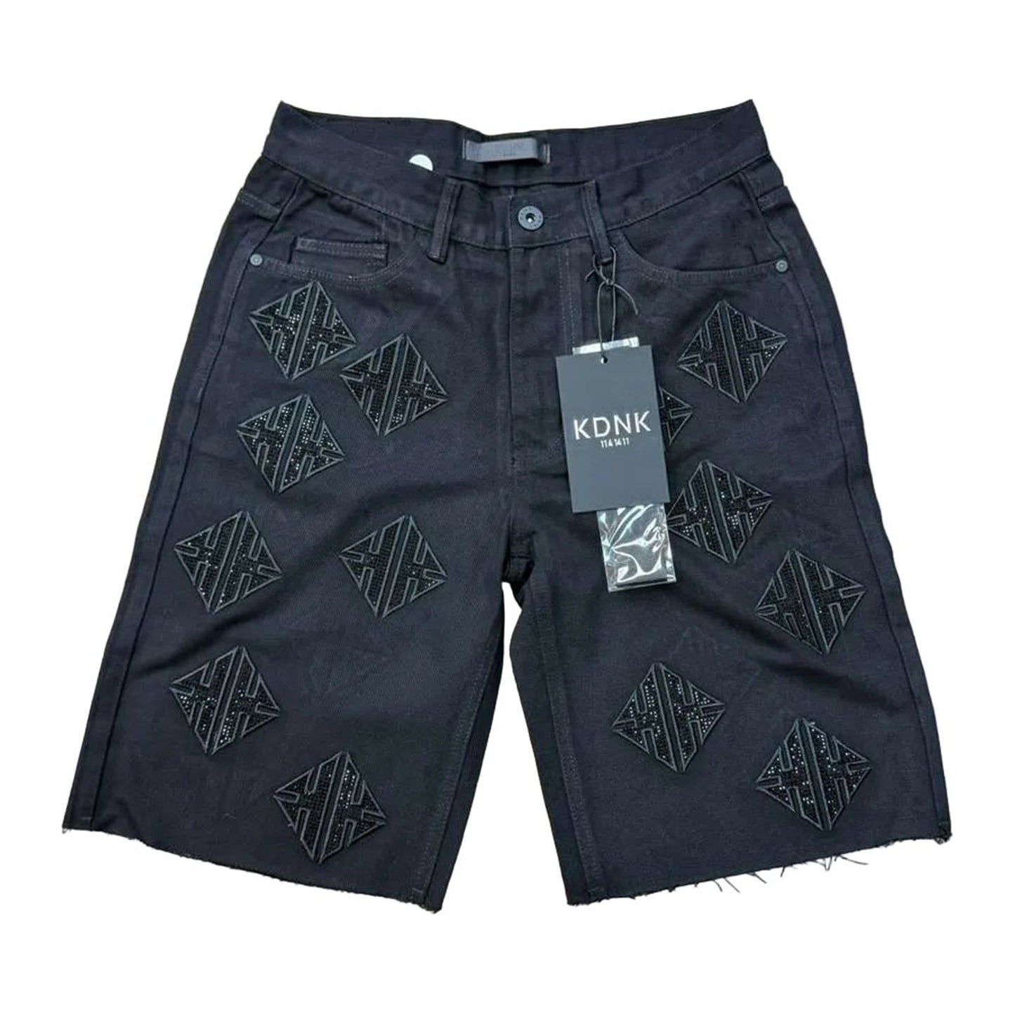 KDNK Rhinestone Diamond Denim Short — Black