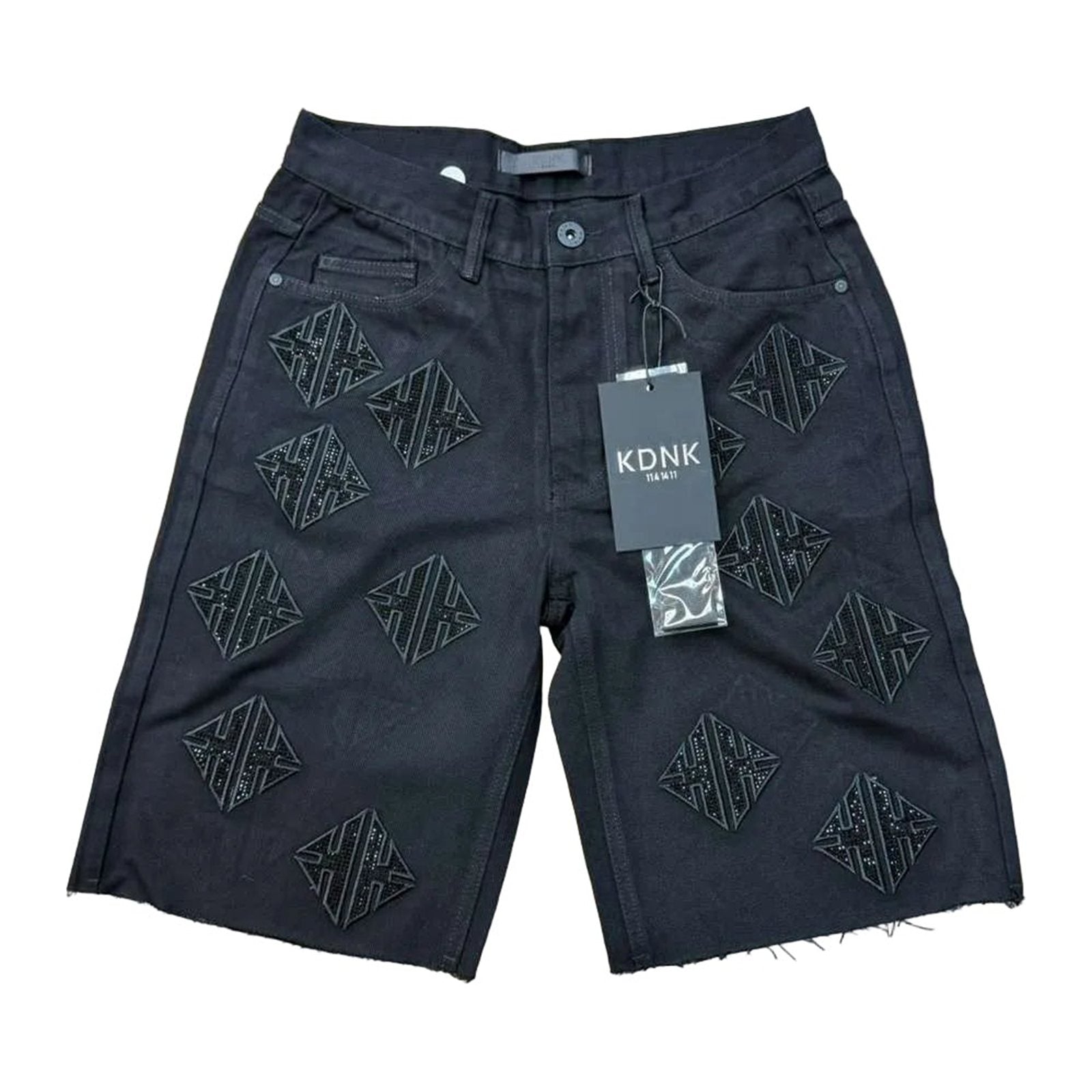 KDNK Rhinestone Diamond Denim Short — Black
