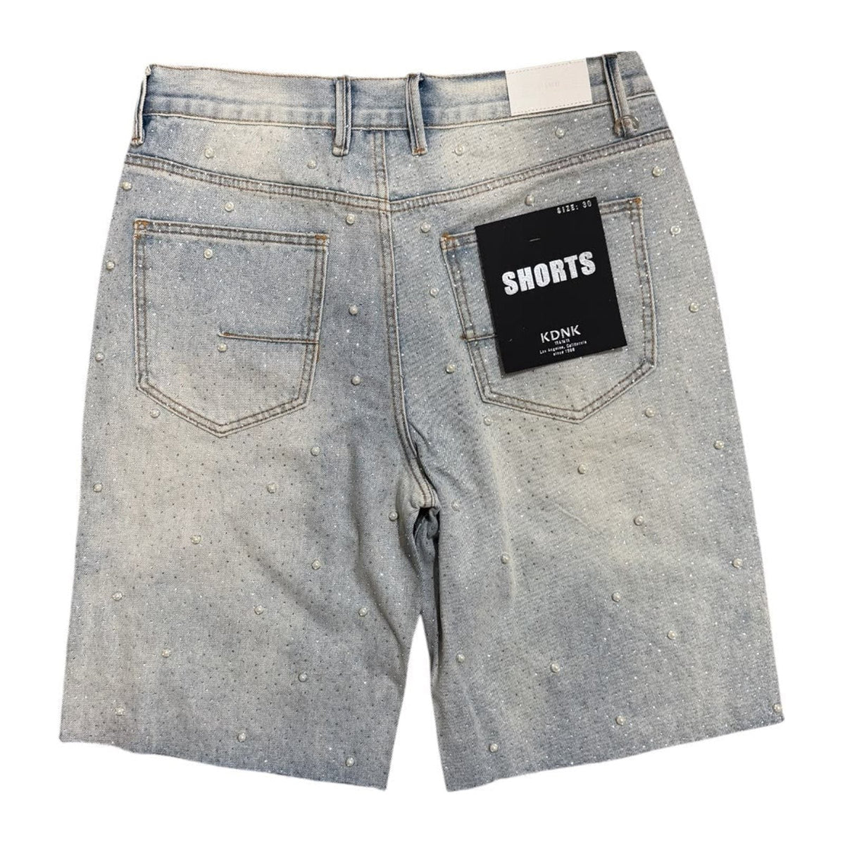 KDNK Blue Pearl Rhinestone Short — Light Blue — view 2