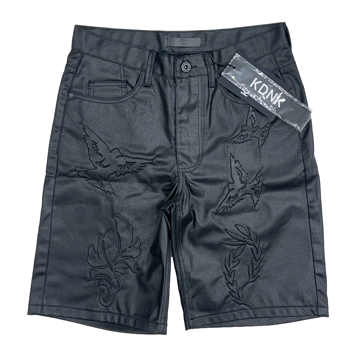 KDNK Coated Denim Embroidered Short — Black