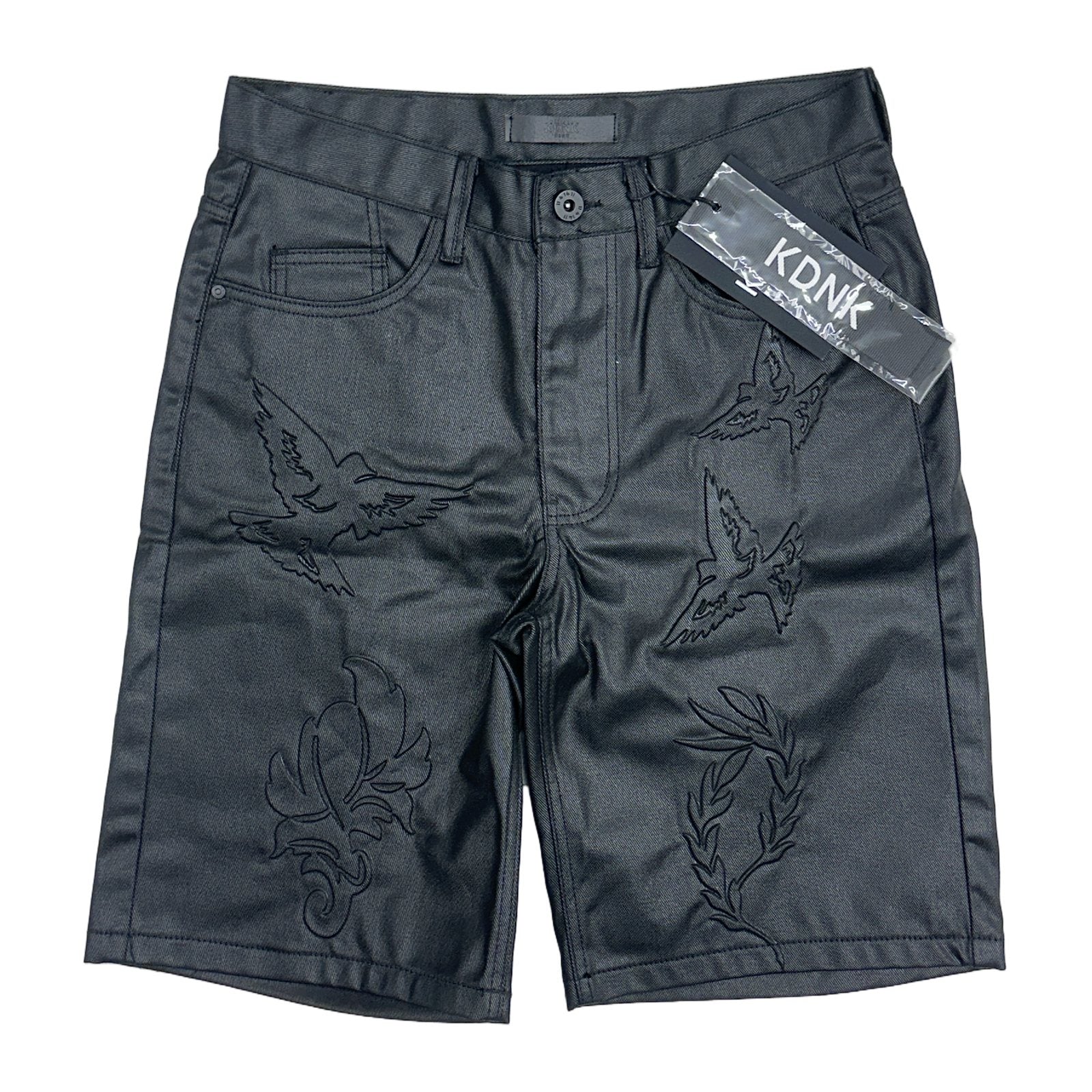 KDNK Coated Denim Embroidered Short — Black