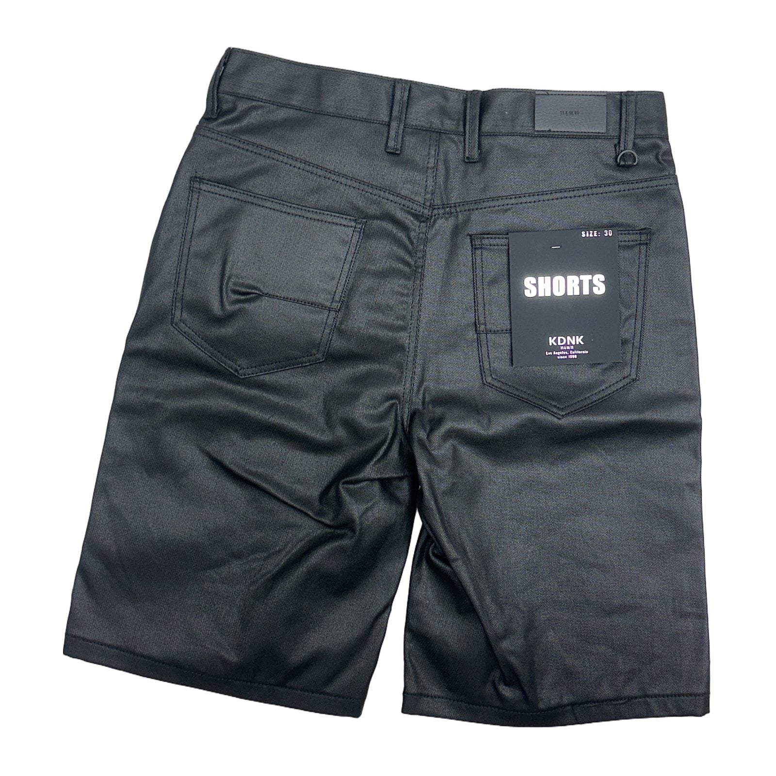 KDNK Coated Denim Embroidered Short — Black, view 2