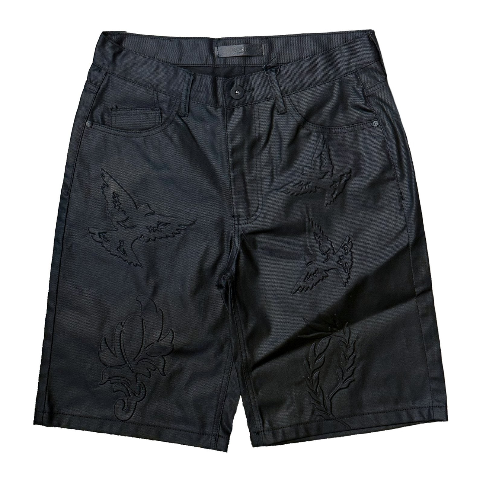 KDNK Coated Denim Embroidered Short — Black
