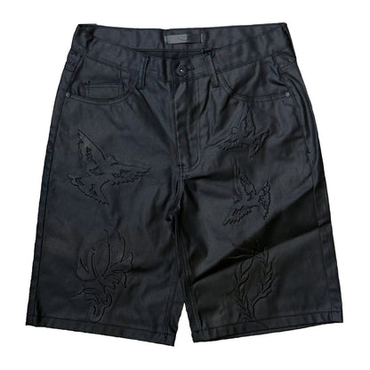 KDNK Coated Denim Embroidered Short — Black