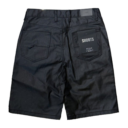 KDNK Coated Denim Embroidered Short — Black