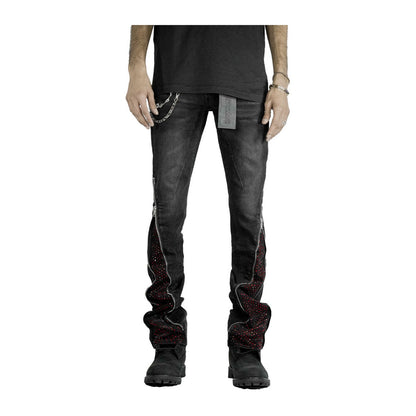 Premium Milana Zip-Flare Jean — Black with Red Rhinestone