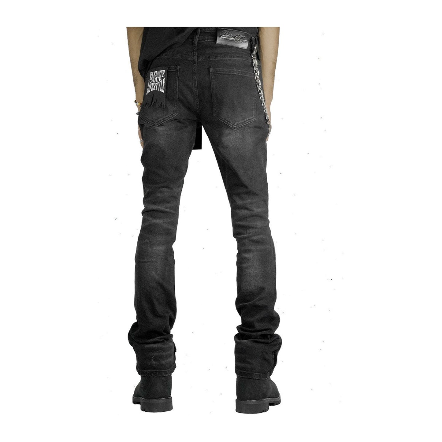 Premium Milana Zip-Flare Jean — Black with Red Rhinestone