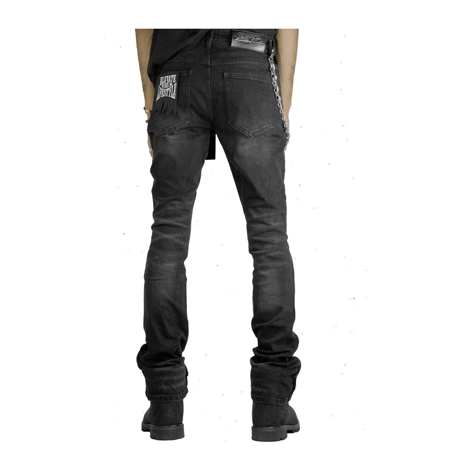 Premium Milana Zip-Flare Jean — Black with Red Rhinestone