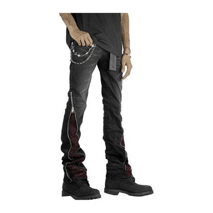 Premium Milana Zip-Flare Jean — Black with Red Rhinestone
