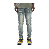 KDNK All-Over Stitch Ankle Zip Denim — Light Blue