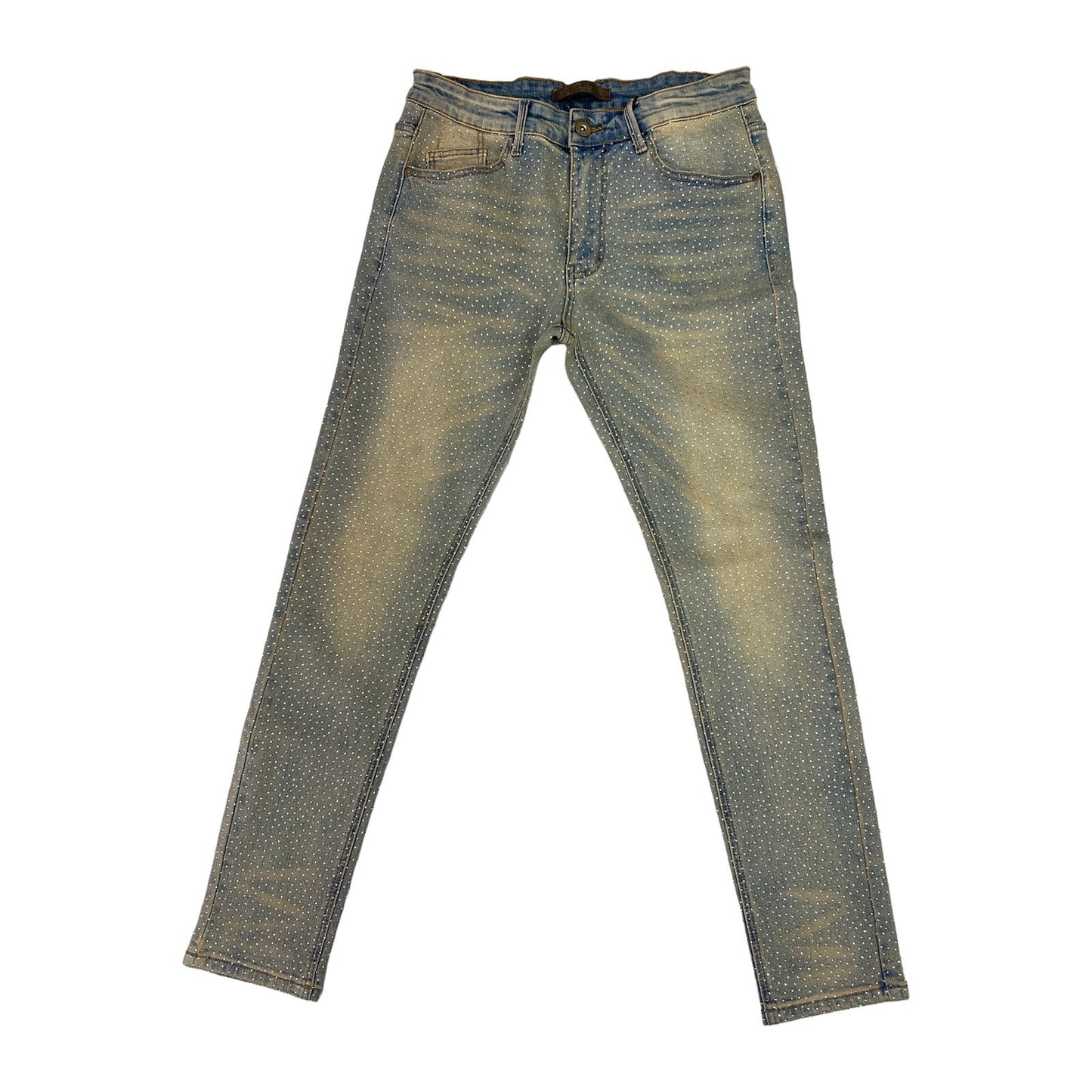 KDNK Rhinestone Skinny Jean — Tinted Blue