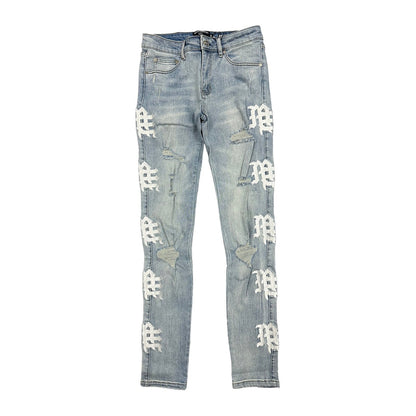Mixed Emotion Monogram Denim — White on Blue