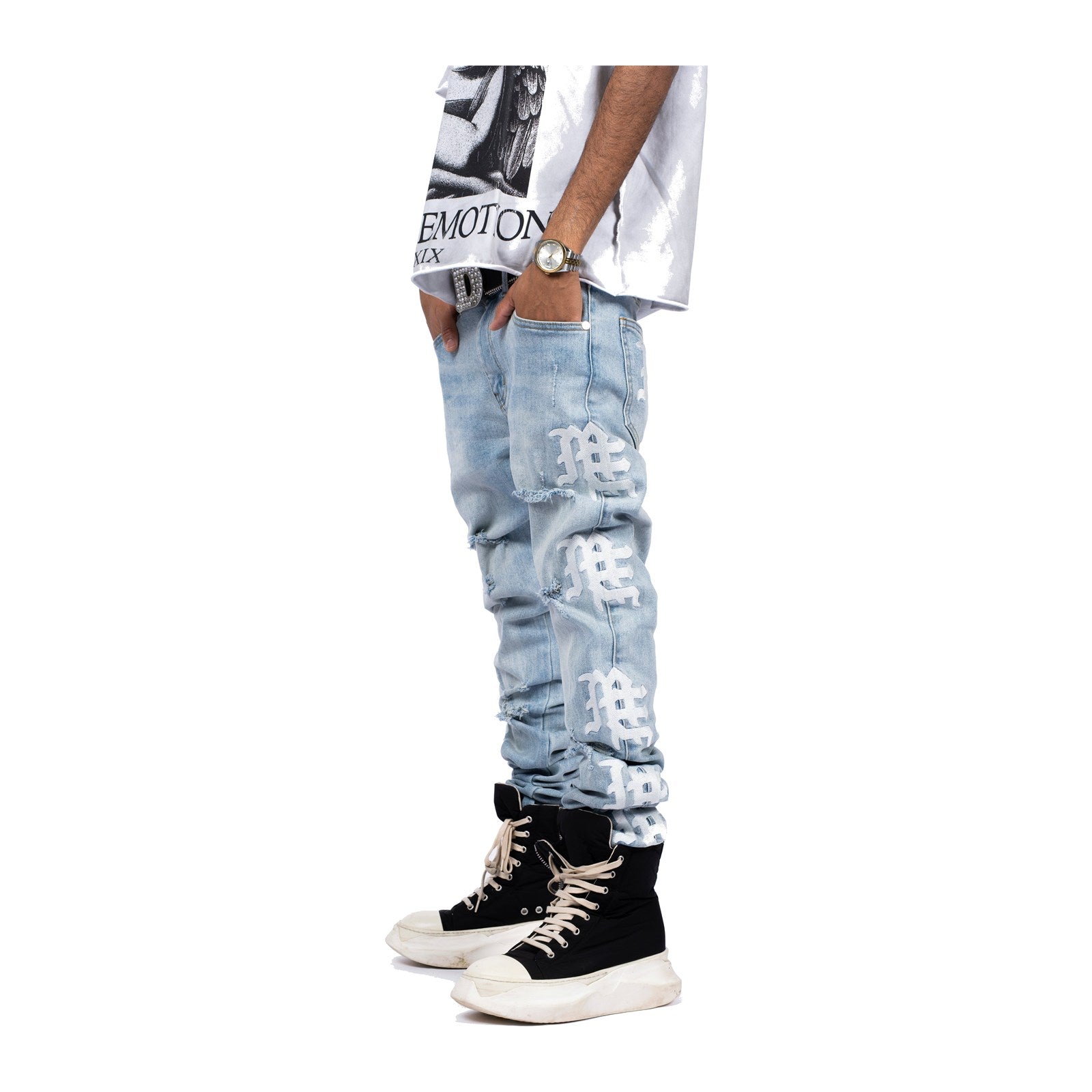 Mixed Emotion 'Sea' Monogram Denim — Sky Blue