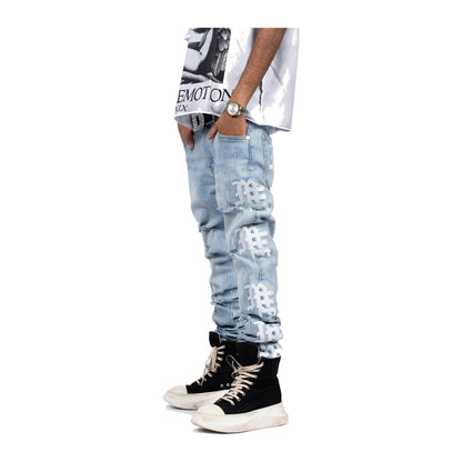 Mixed Emotion 'Sea' Monogram Denim — Sky Blue