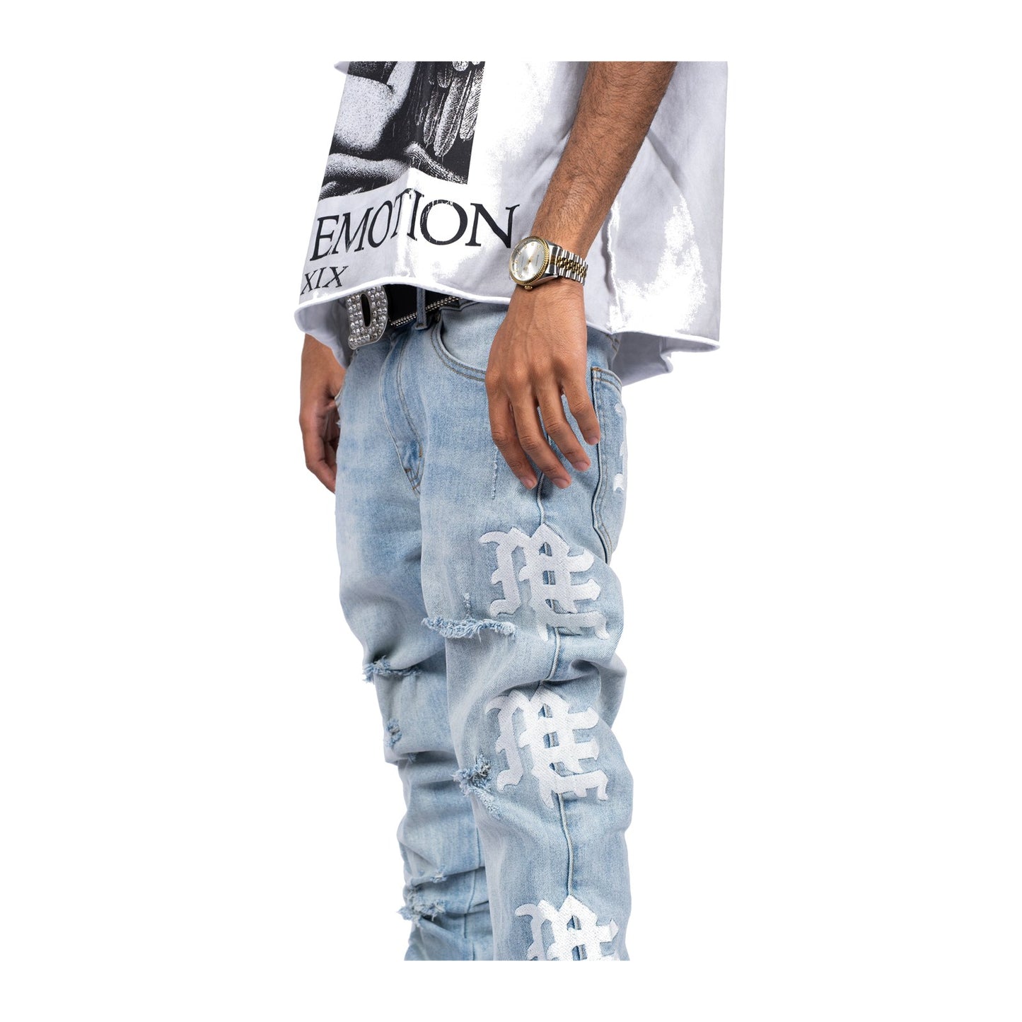 Mixed Emotion 'Sea' Monogram Denim — Sky Blue