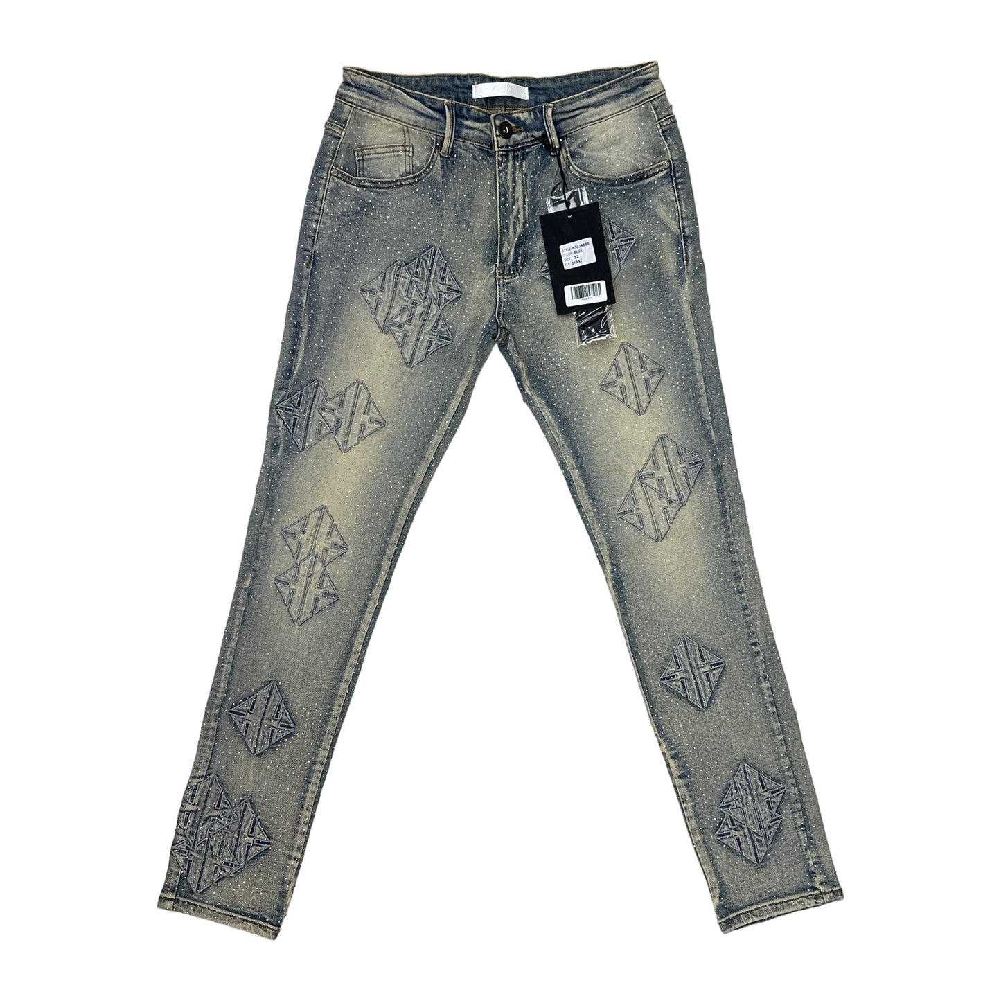 KDNK Sigil Rhinestone Skinny Jean — Blue