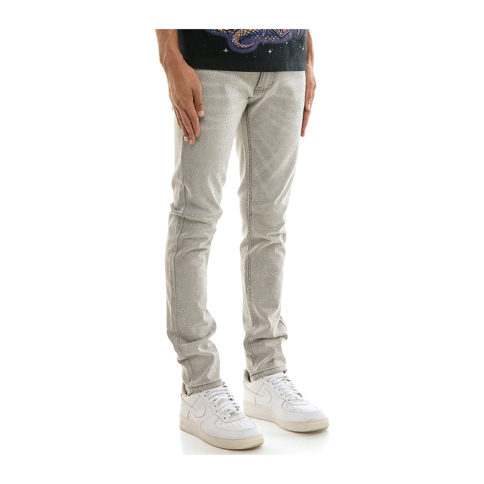 KDNK Rhinestone Skinny Jean — Grey, view 2