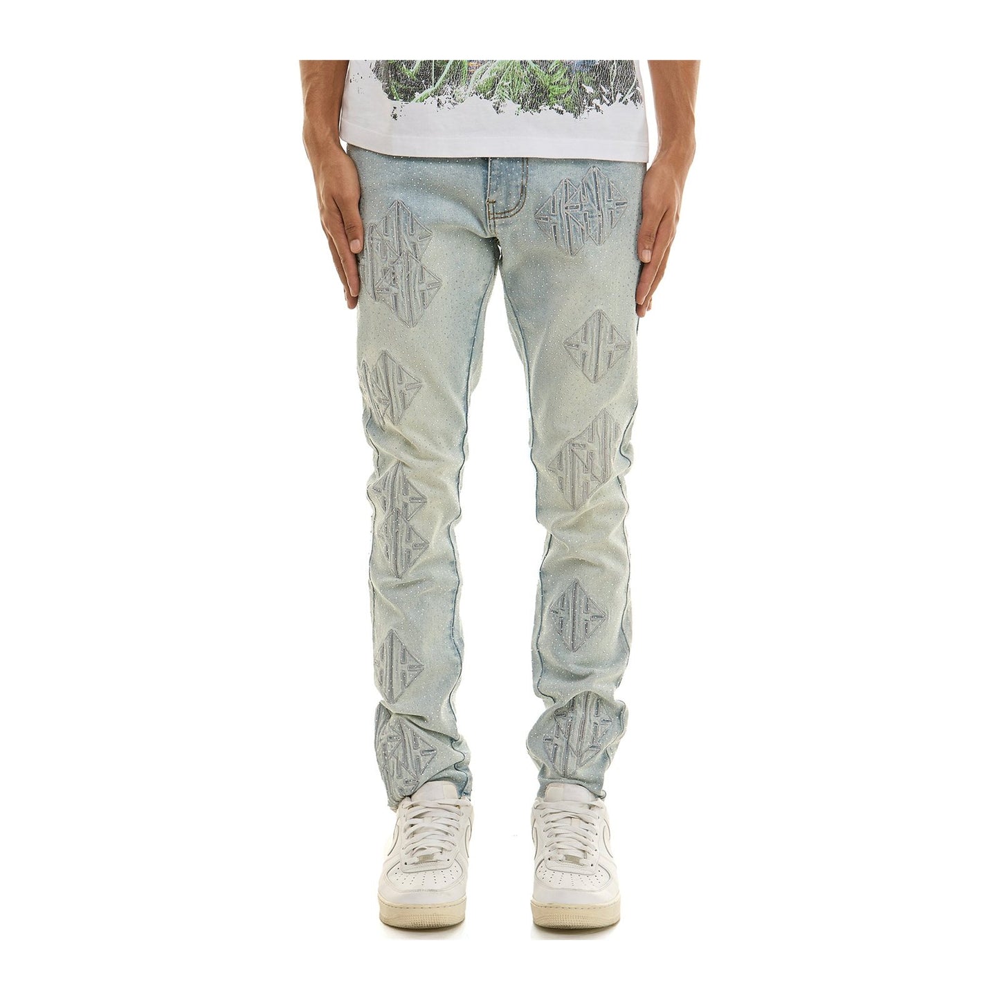 KDNK Sigil Rhinestone Skinny Jean — Light Blue