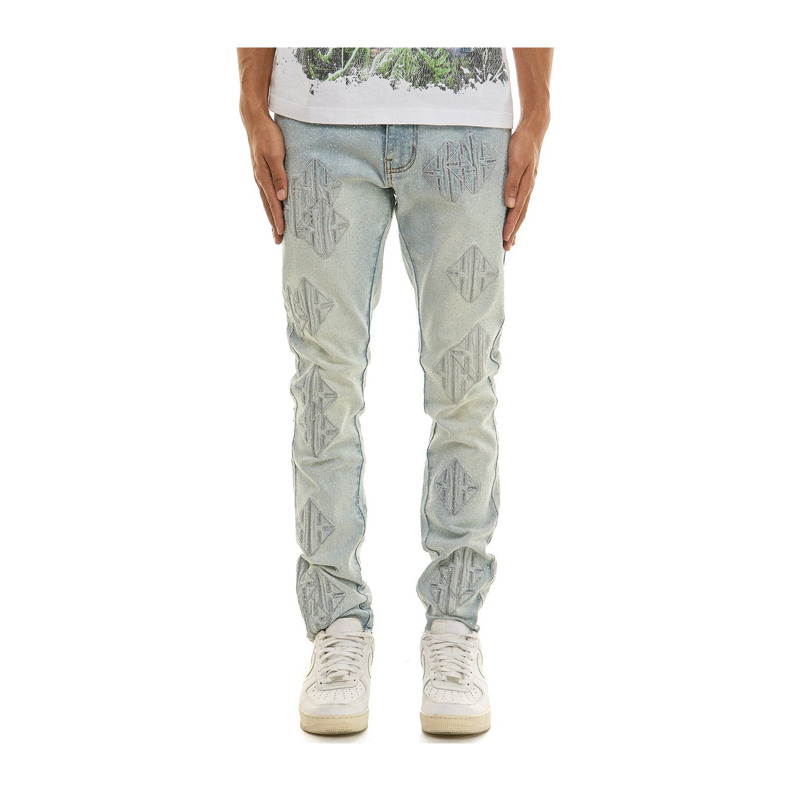 KDNK Sigil Rhinestone Skinny Jean — Light Blue
