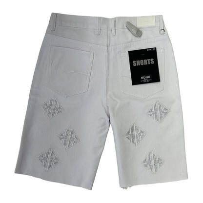 KDNK Rhinestone Diamond Denim Short — White, view 2