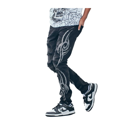 KDNK Tribal Rhinestone Skinny Jean — Black