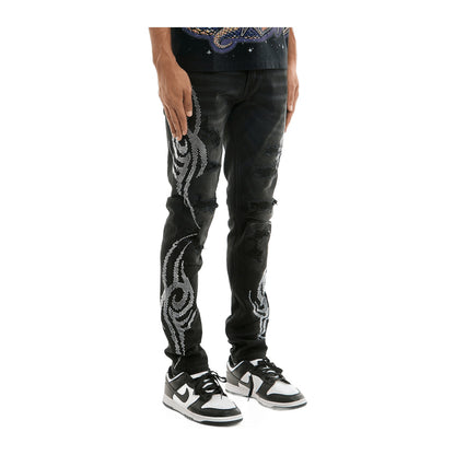 KDNK Tribal Rhinestone Skinny Jean — Black — view 2