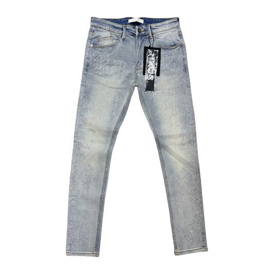 KDNK Rhinestone Lettering Jean — Light Blue