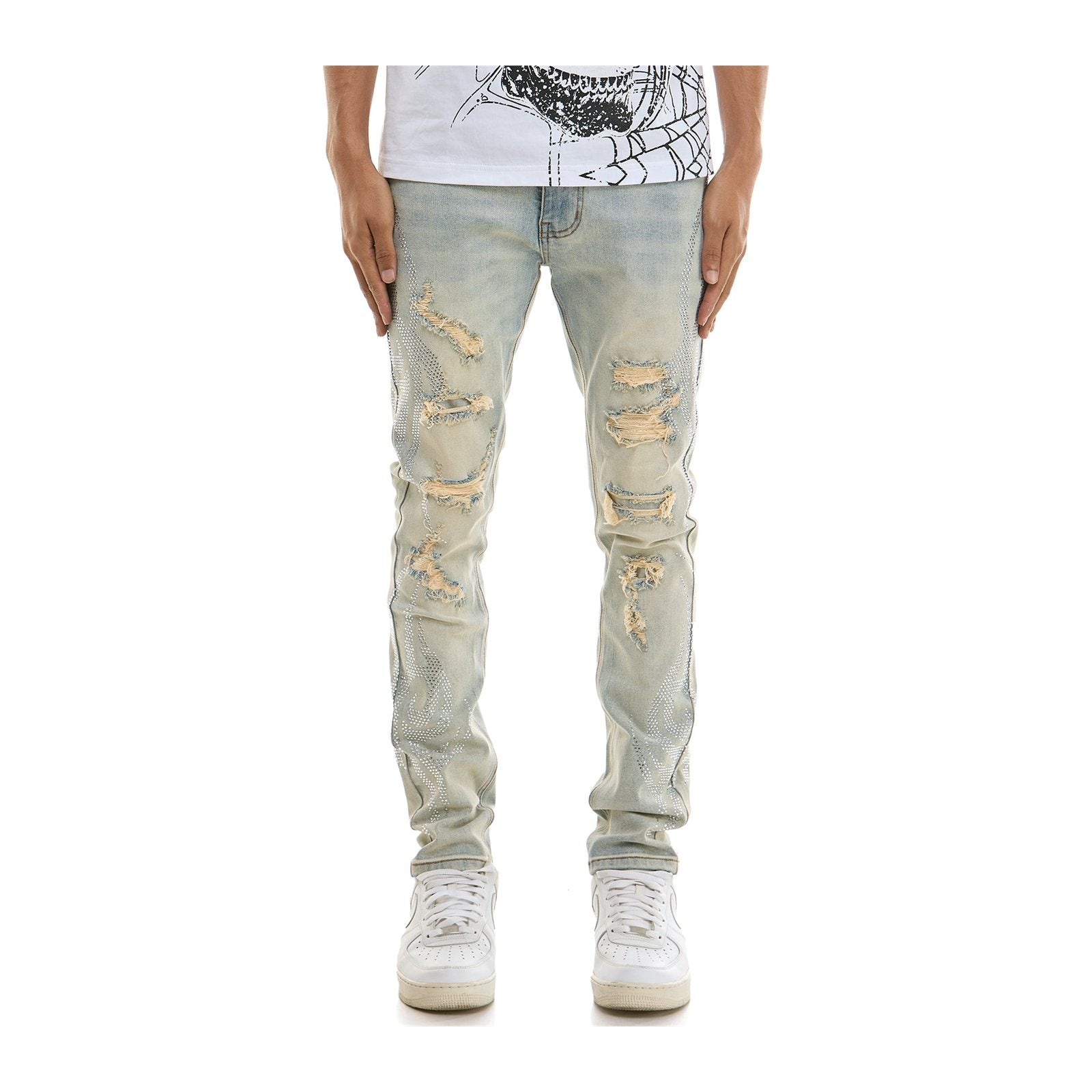 KDNK Tribal Rhinestone Skinny Jean — Light Blue