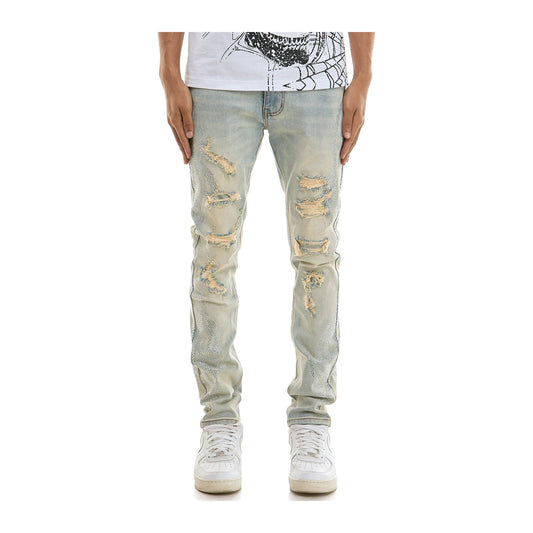 KDNK Tribal Rhinestone Skinny Jean — Light Blue