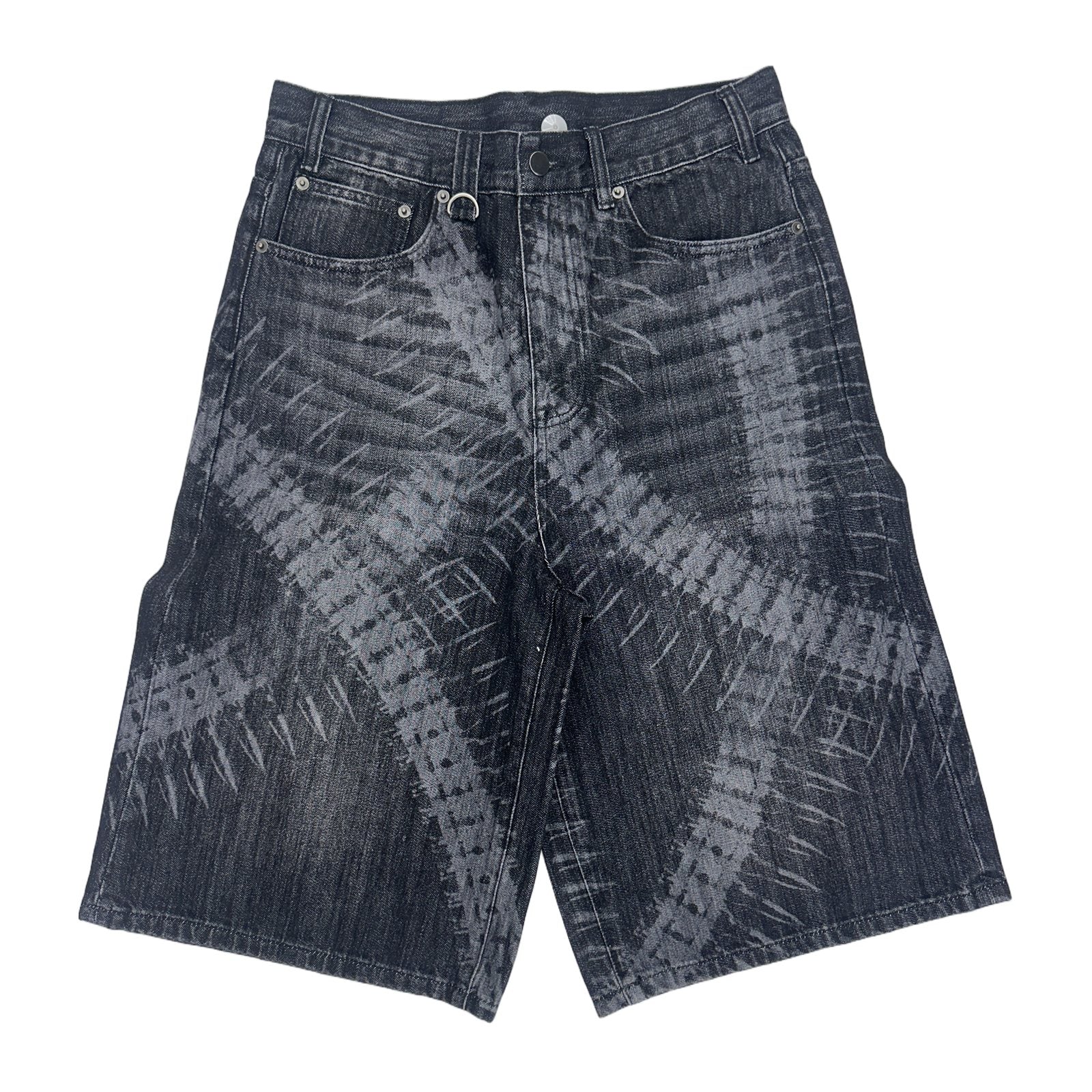 Printed Denim Jorts — Washed Black
