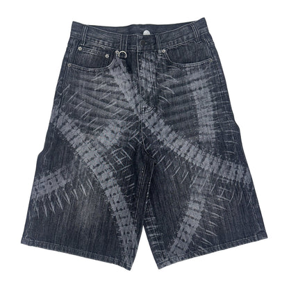 Printed Denim Jorts — Washed Black