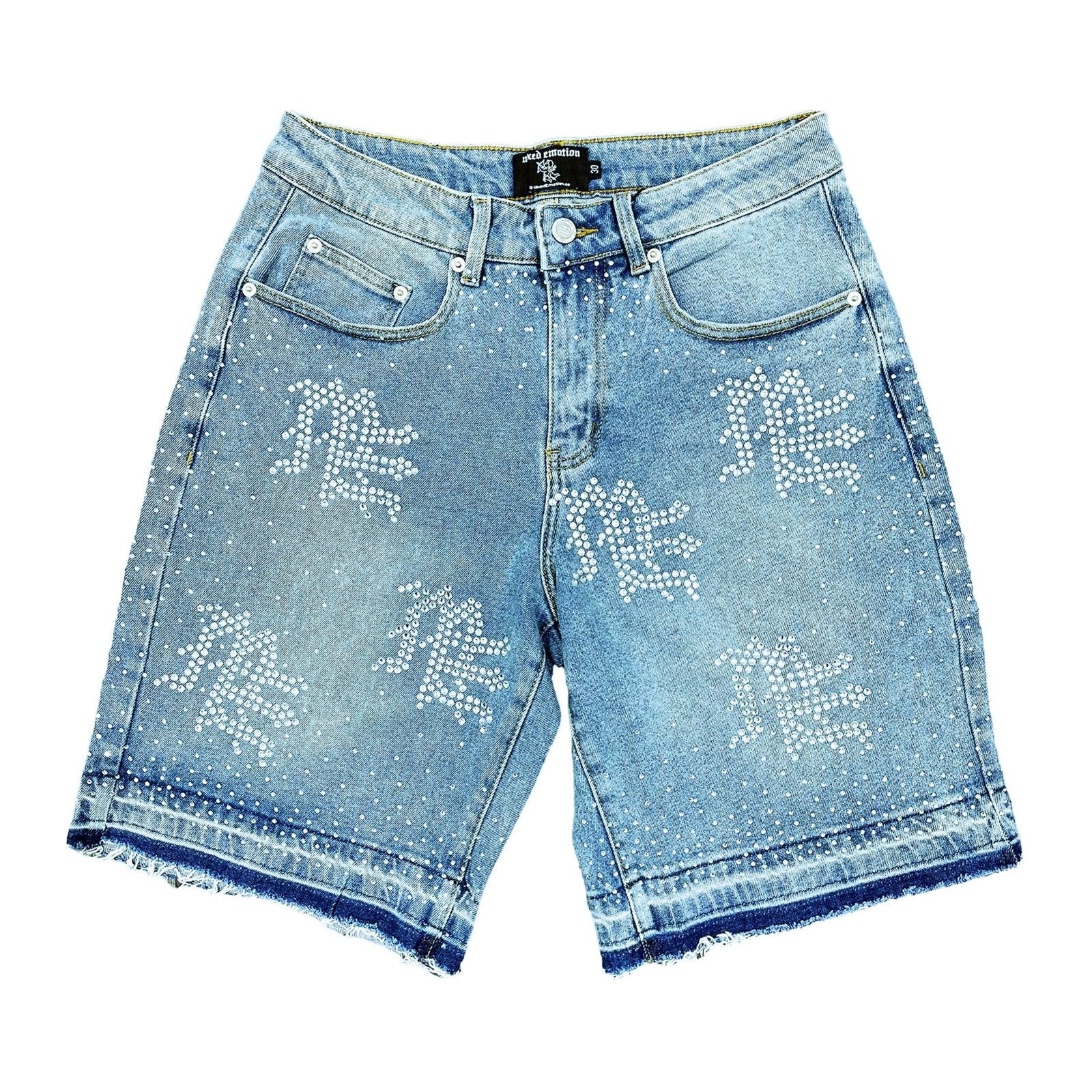 Mixed Emotion "ME" Rhinestone Denim Short — Blue