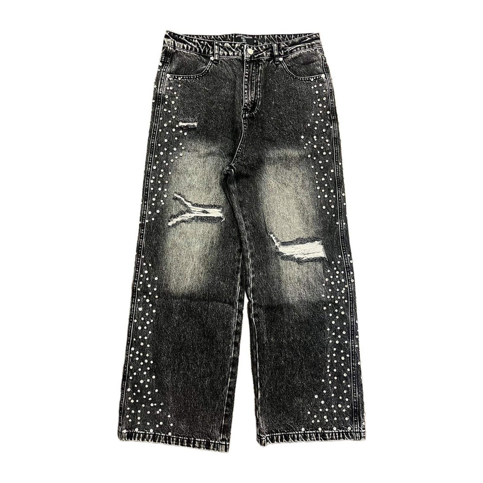 Mixed Emotion Rhinestone Jean — Marbled Black