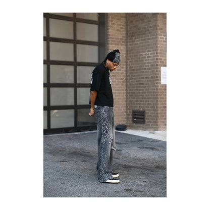 Mixed Emotion Rhinestone Jean — Marbled Black