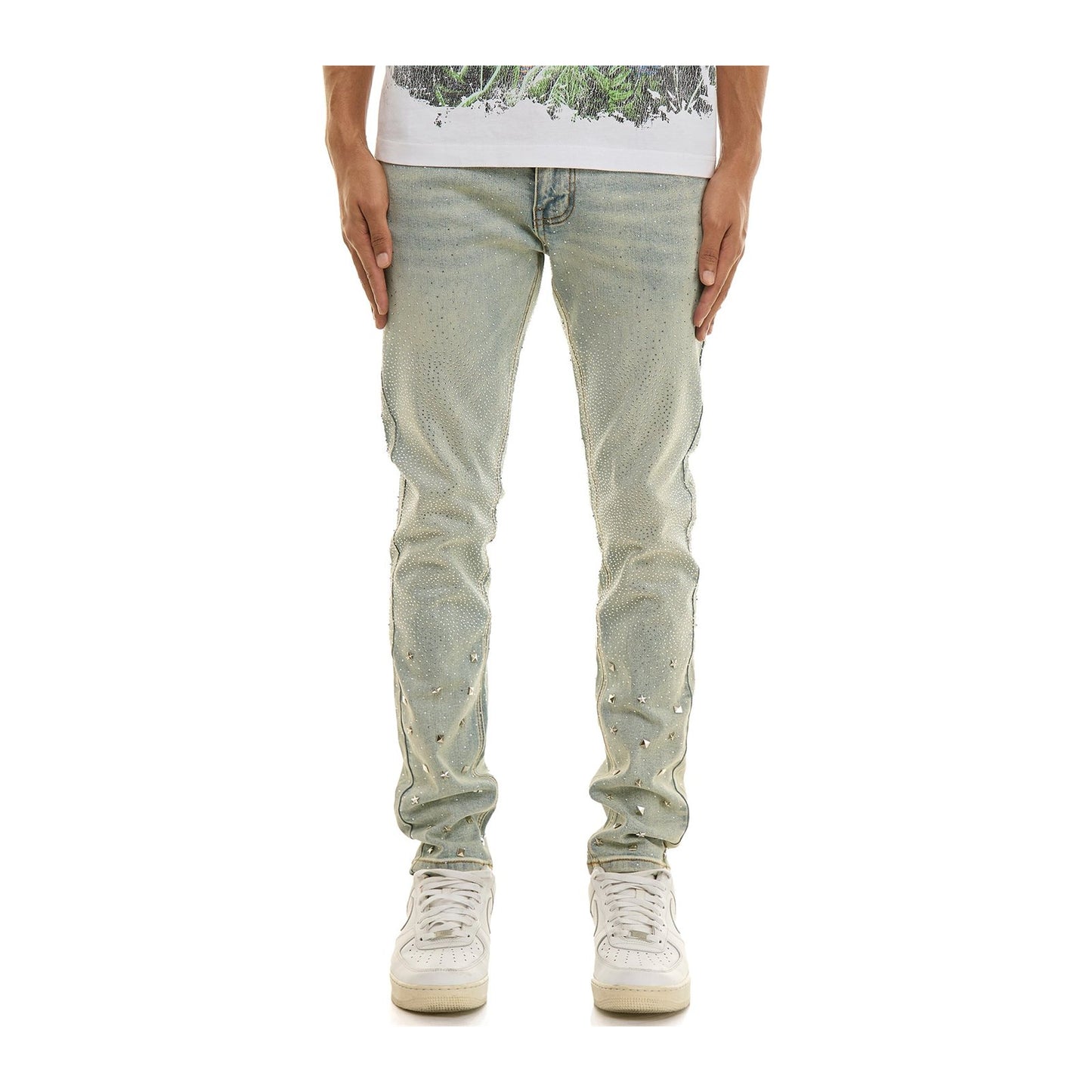 KDNK Stud Rhinestone Skinny Jean — Light Blue
