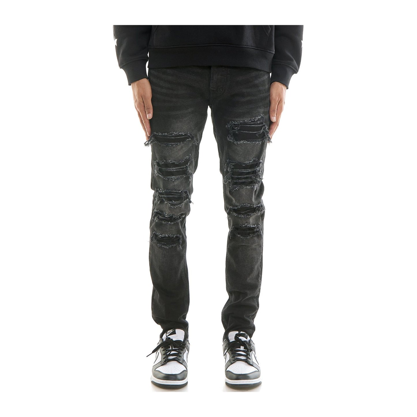 KDNK Shredded Skinny Jean — Black