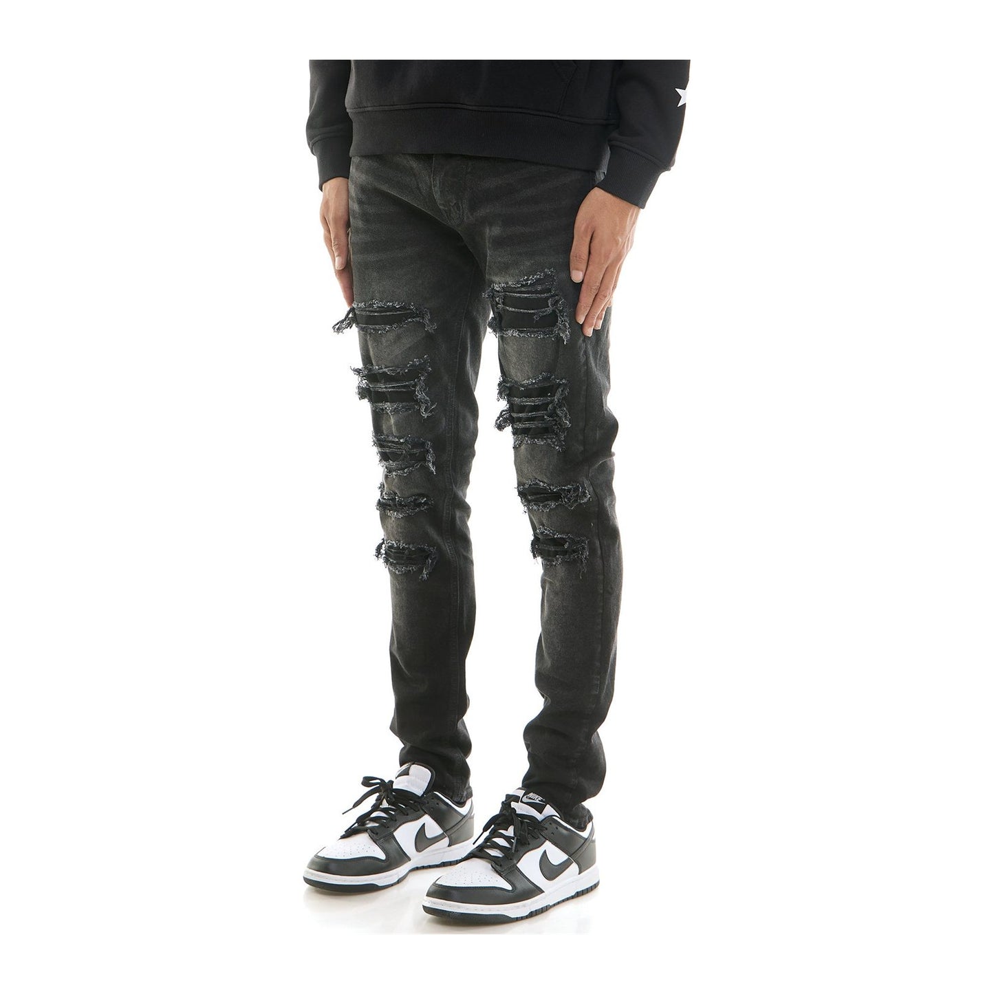 KDNK Shredded Skinny Jean — Black