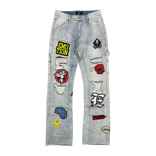 Mixed Emotion Skull Patch Jean — Light Wash