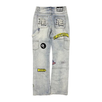 Mixed Emotion Skull Patch Jean — Light Wash