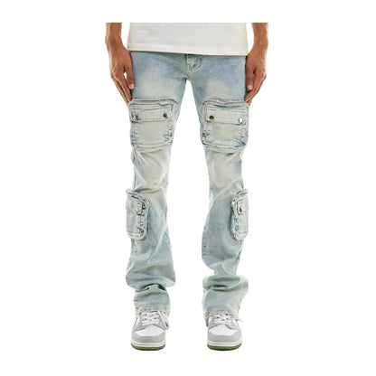KDNK Dayshade Cargo Stacked Denim — Light Blue