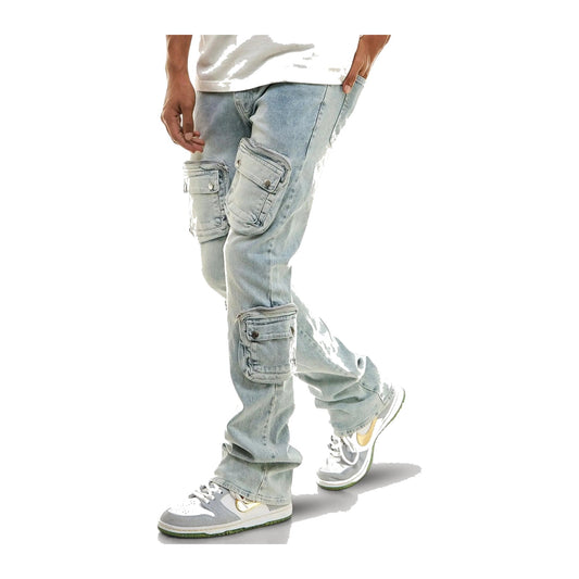 KDNK Dayshade Cargo Stacked Denim — Light Blue