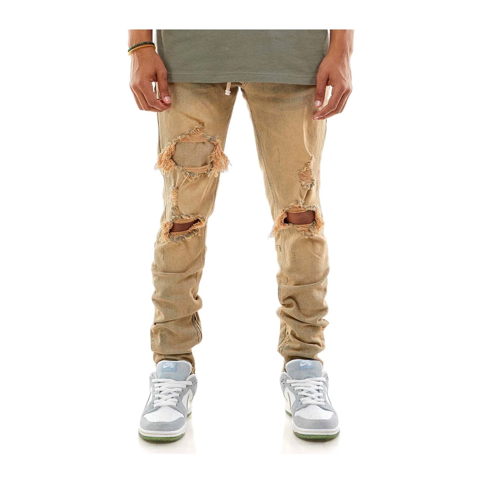 KDNK Under-Patched Ankle Zip Jean — Tinted Blue