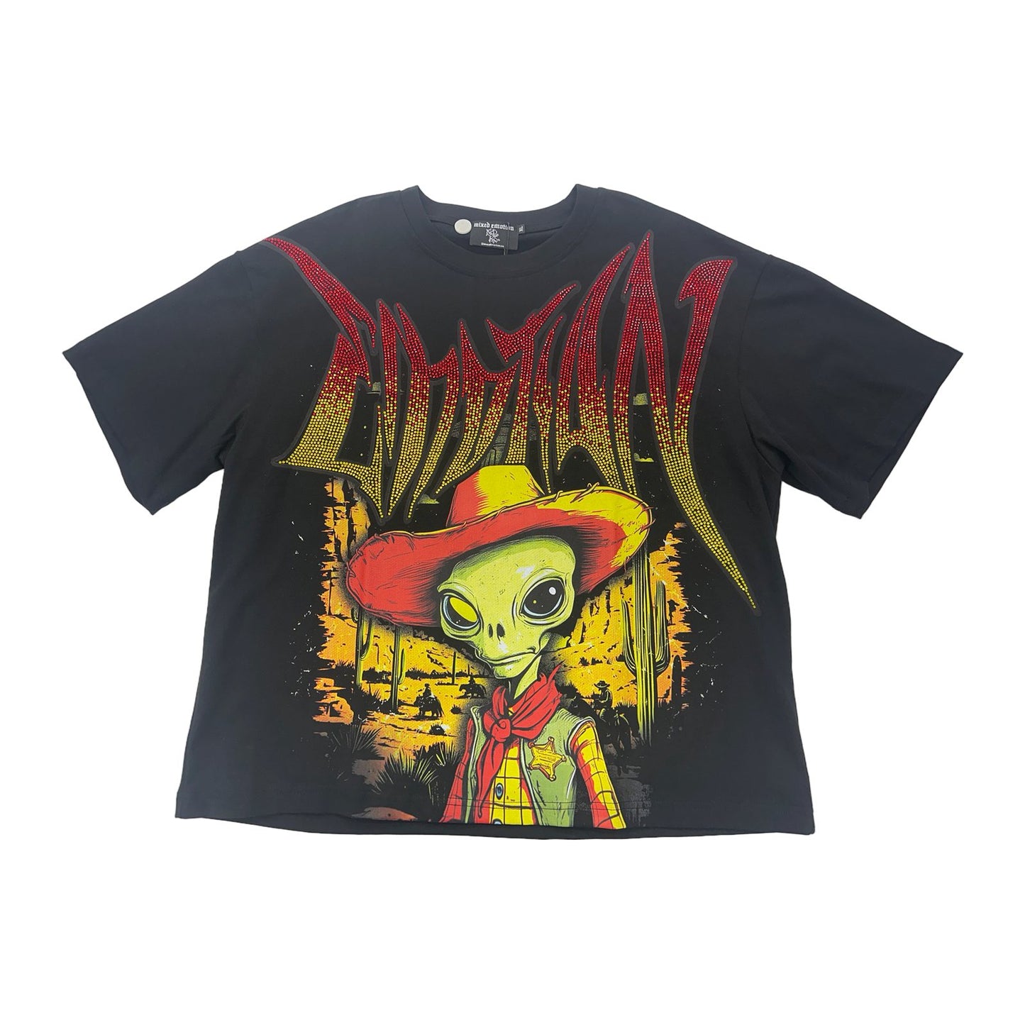 mixed emotion alien cowboy tee black