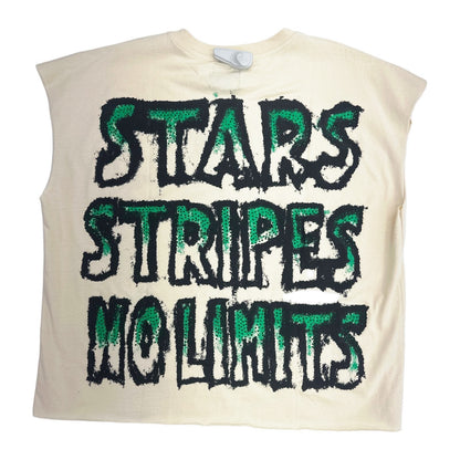 Forever Situated "Stars Stripes No Limits" Cut-Off Tee — Beige