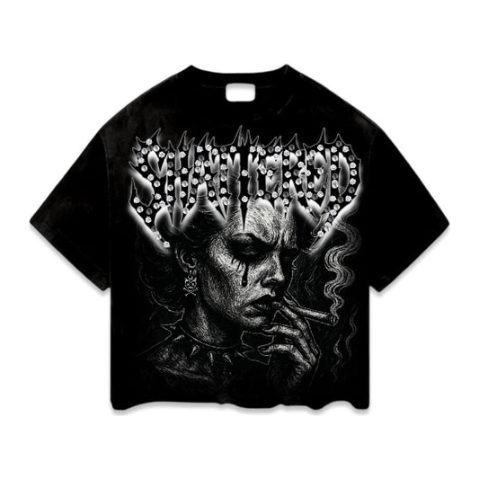 Shattered Hearts "Smoke" Rhinestone Tee - Black