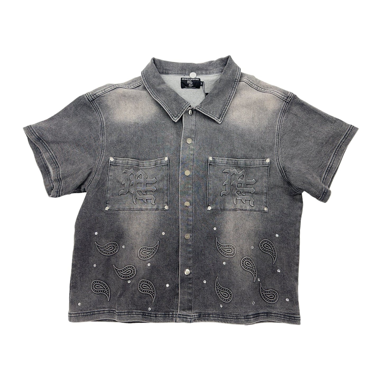 mixed emotion jean shirt grey