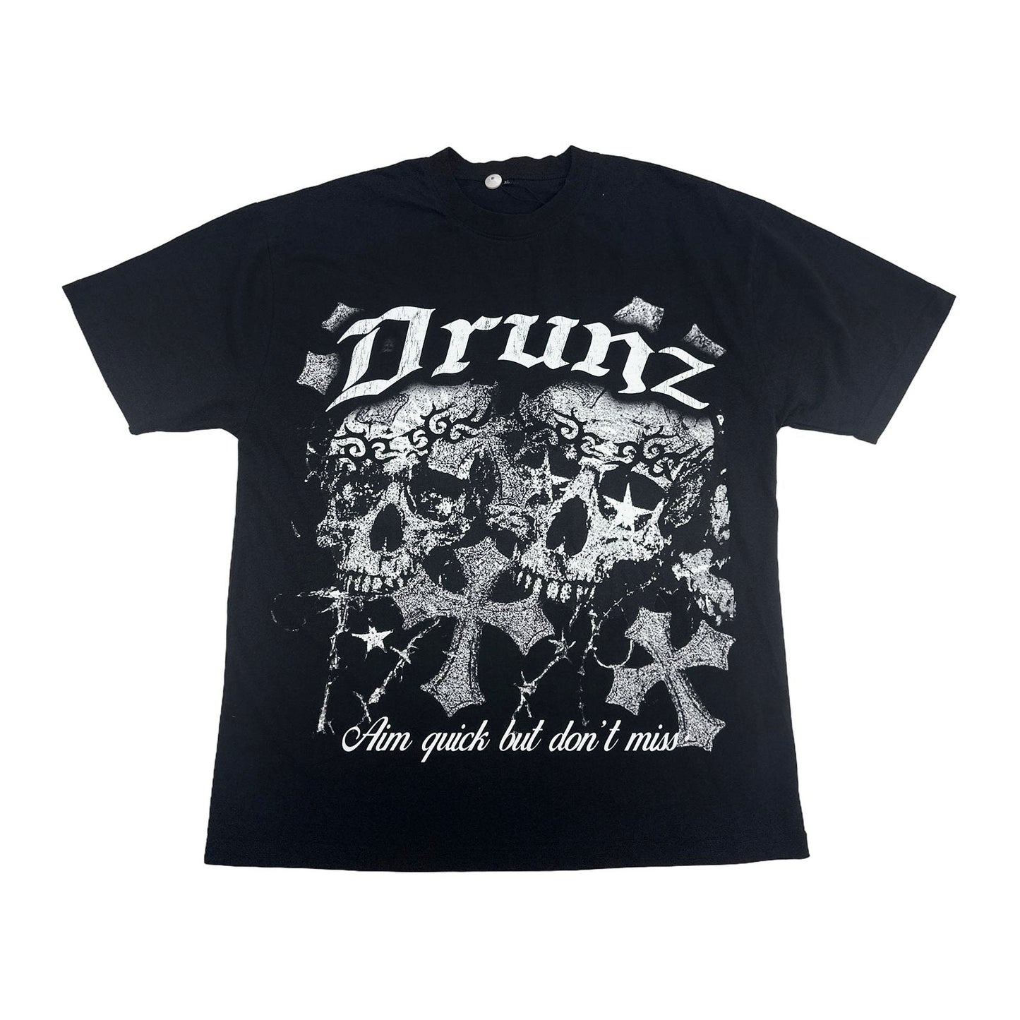 DRUNZ "Aim Quick But Don't Miss" Skull Tee — Black