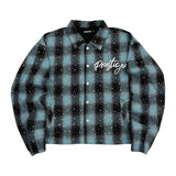 Prestige Rhinestone Shadow Plaid Flannel Shirt — Blue