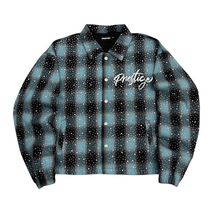 Prestige Rhinestone Shadow Plaid Flannel Shirt — Blue